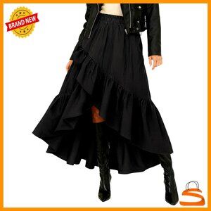 Western Asymmetrical Wrap Maxi Skirt - Ruffle Slit Flowy High Low Boho Midi